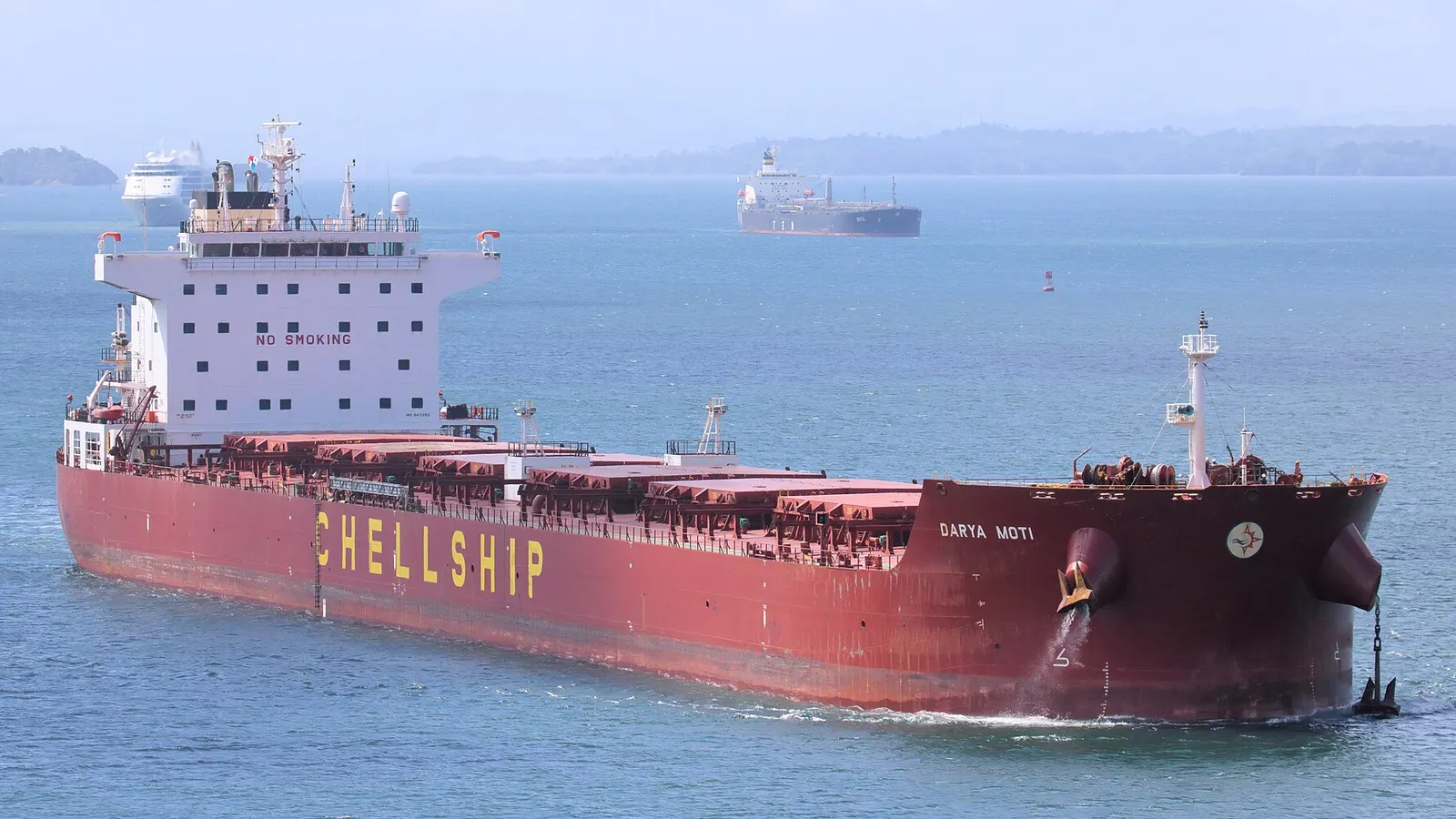A bulk carrier underway near the Panama Canal